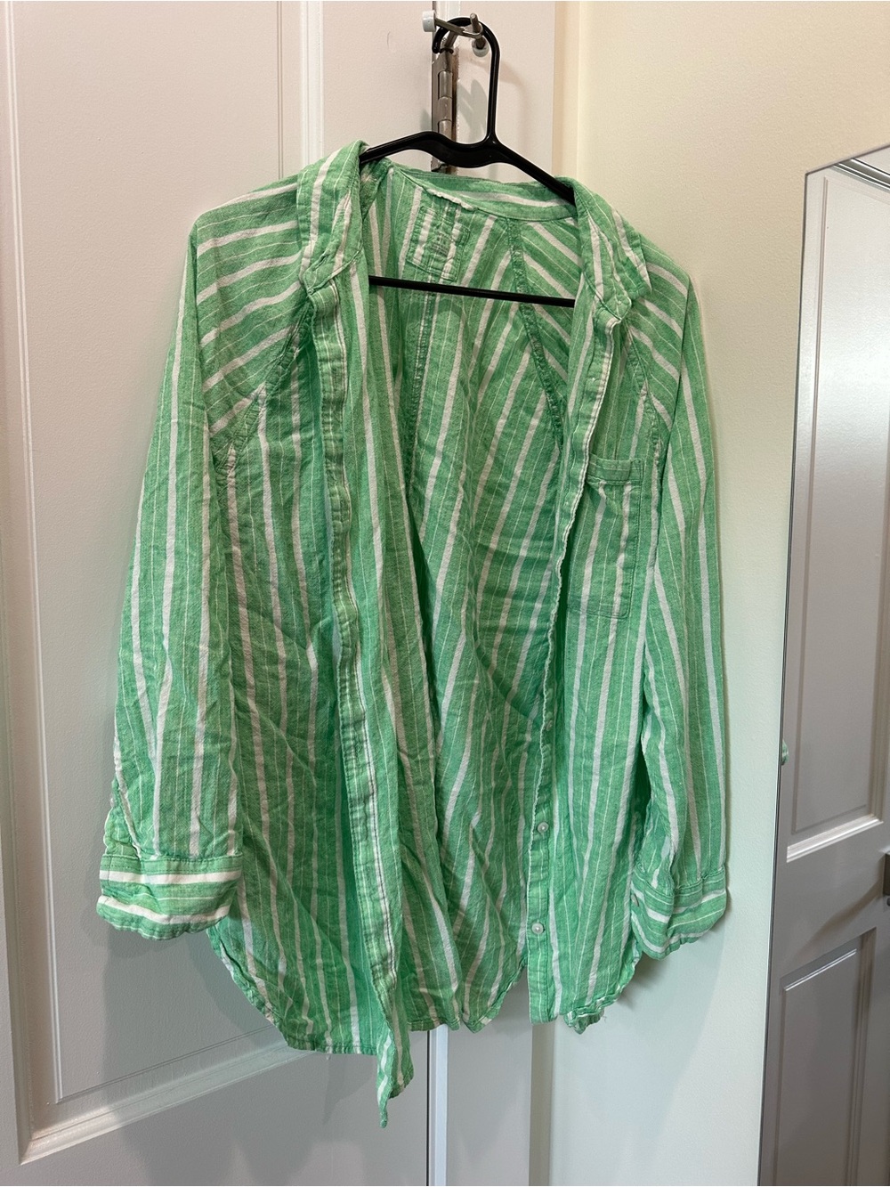 aerie Green and White Striped Button-Down Shirt